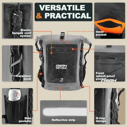 Waterproof Backpack Dry Bag 35L/55L/85L – Heavy Duty Roll-Top Hiking Backpack for Travel, Kayaking, Boating, Camping, Rafting and Fishing