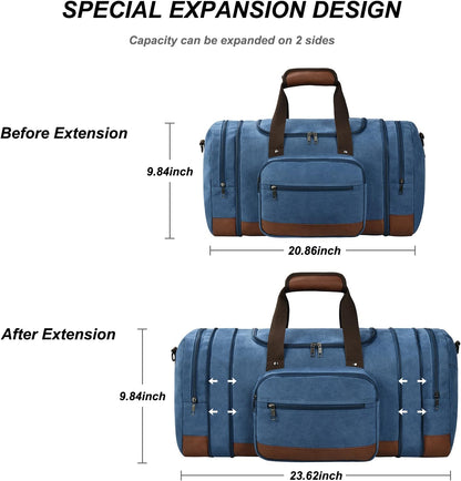 Litvyak Duffle Bag for Travel, 50L Canvas Travel Duffel Bags Overnight Weekend Gym Carry On Luggage Bag for Men & Women(Blue)