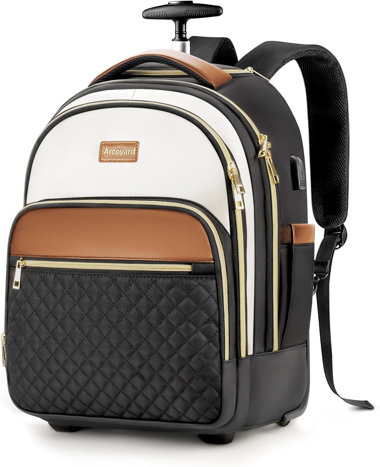 Small Rolling Backpack for Women, Lightweight Travel Backpack with Wheels, Roller Backpacks for Adults, Water Resistant Rolling Laptop Bag, Wheeled Underseat Carry On Luggage, Beige Brown