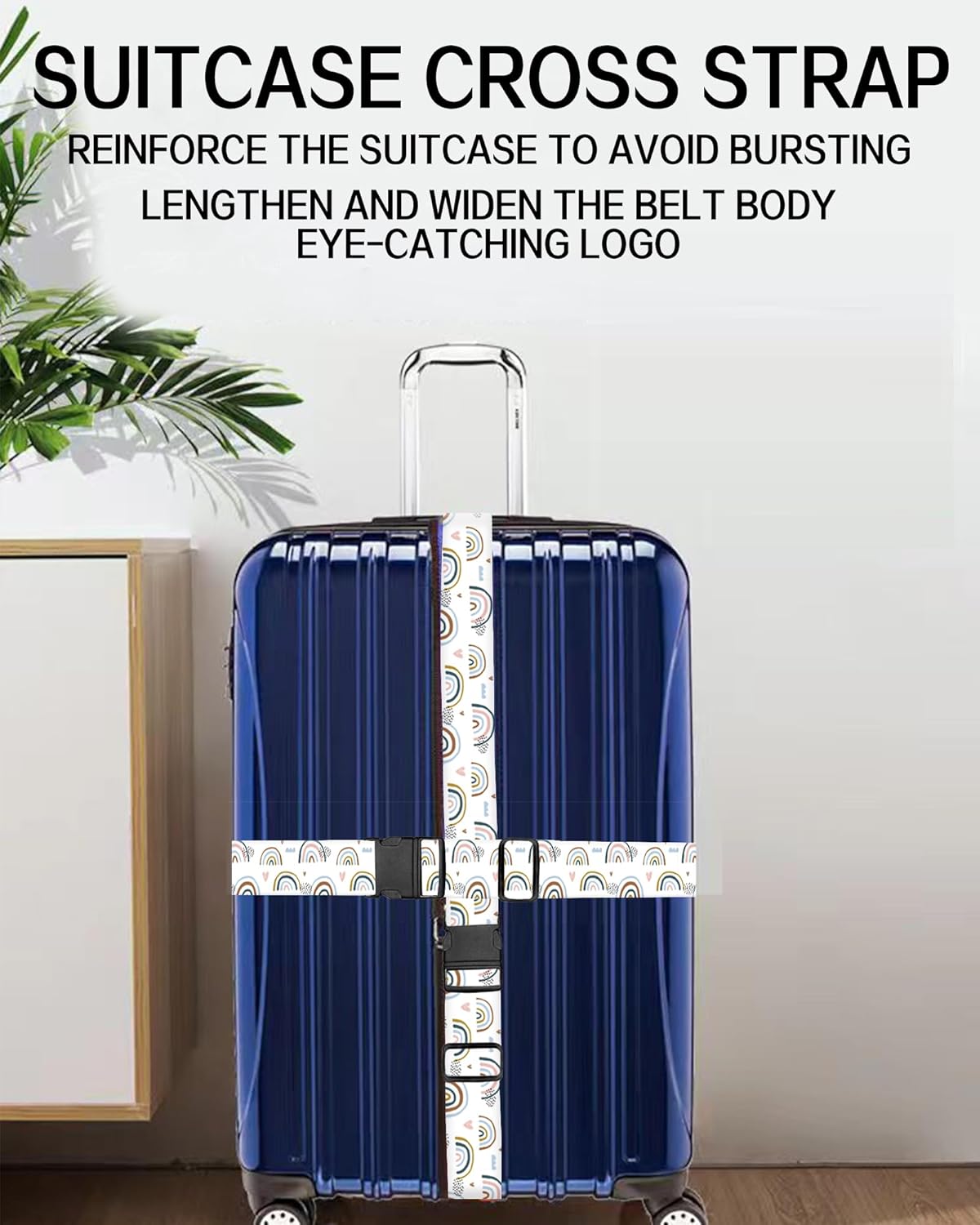 Luggage Straps for Suitcases, Adjustable Travel Belt, Durable Wide Luggage Strap, Cute Suitcase Strap Identifiers with Buckle, Bag Straps for Luggage, Cute Rainbow Design