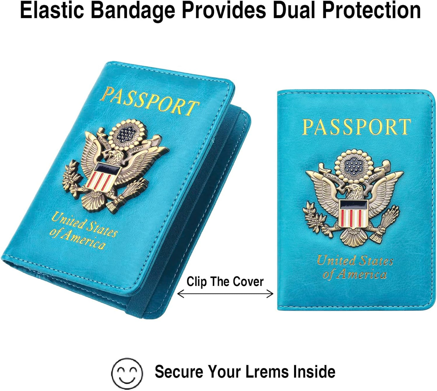 Passport Holder for Travel Passport Cover for Men Passport Wallet Case With 3D Metal Badge Protector Leather Card Case RFID Blocking Women Travel Accessories Document Organizer (Sky Blue)