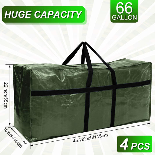 4 Pcs 66 Gallon Large Moving Bags with Zipper and Handles Foldable Storage Duffle Bags Heavy Duty Extra Large Totes for College Dorm Travel Clothes Blankets Bedding Moving (Green)