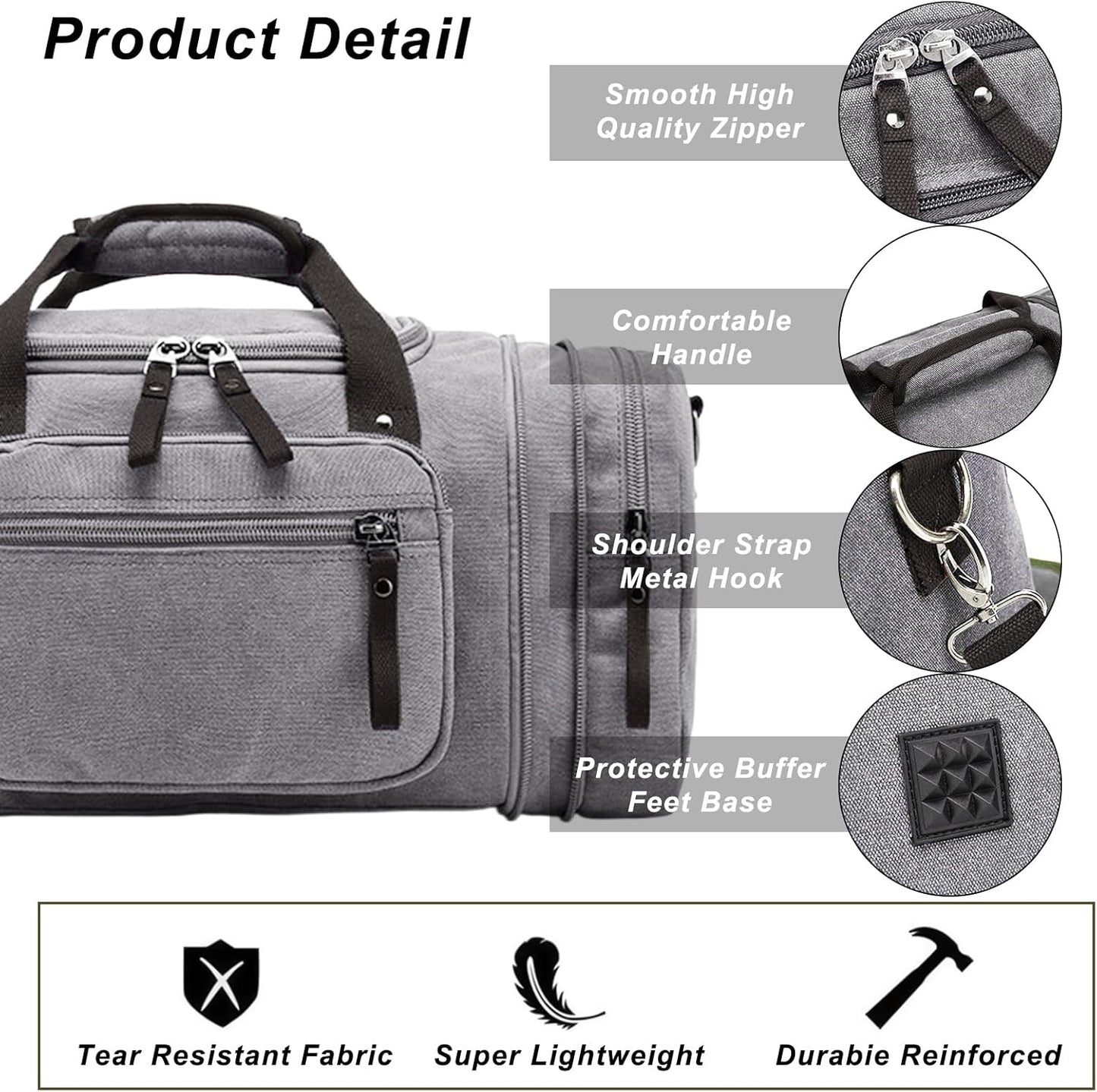 Felipe Varela Duffle Bag for Men, Expandable Canvas Duffel Bag for Travel, Mens Carry On Luggage Bags Traveling Weekender Gym Overnight Bags for Airplanes, Grey