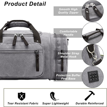 Felipe Varela Duffle Bag for Men, Expandable Canvas Duffel Bag for Travel, Mens Carry On Luggage Bags Traveling Weekender Gym Overnight Bags for Airplanes, Grey