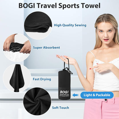 BOGI Microfiber Travel Sports Towel-Quick Dry Soft Lightweight Absorbent Compact for Camping Gym Beach Bath Yoga Swimming Backpacking (M:40''x20''-Black)