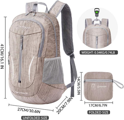ZOMAKE 25L Ultra Lightweight Packable Backpack, Foldable Hiking Backpacks Water Resistant Small Folding Daypack for Travel(Light Gray)