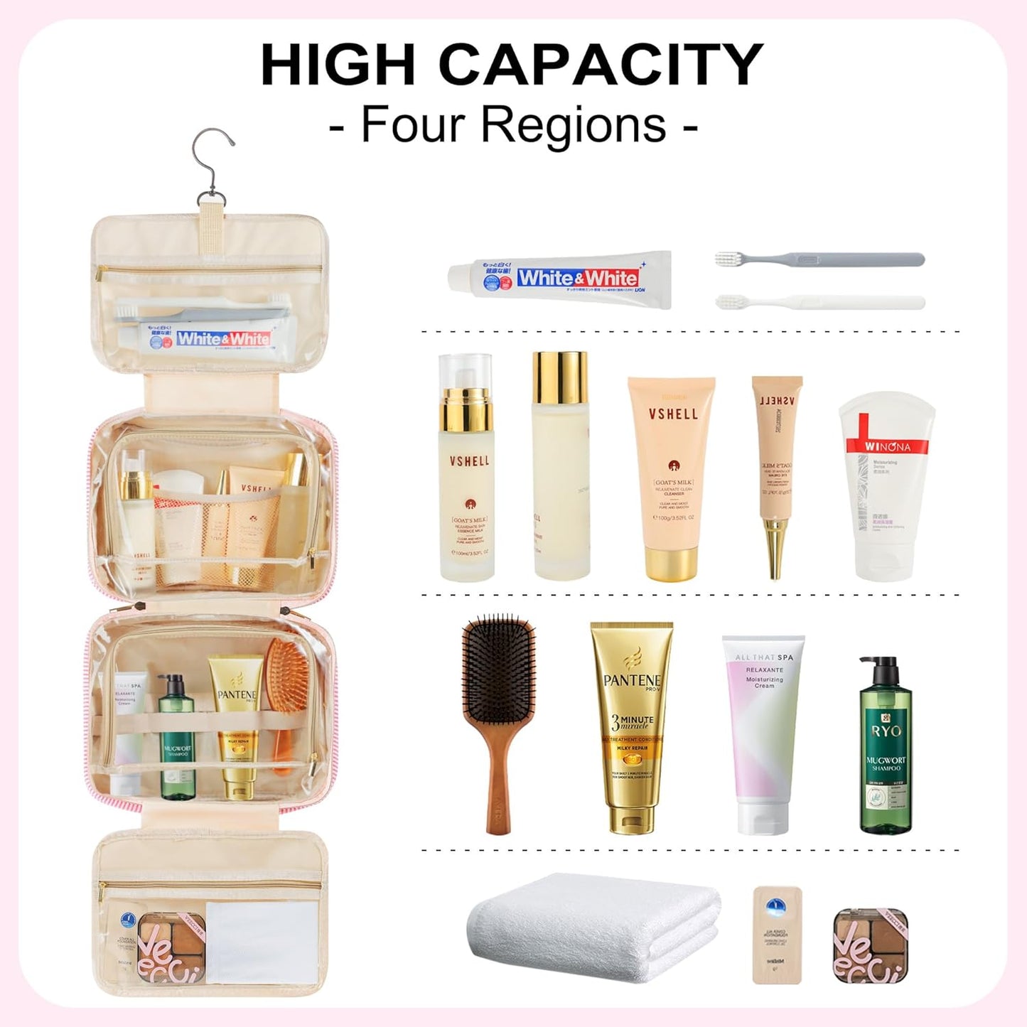 TOPEAST 2025 Graduation Gifts for Her - Hanging Toiletry Bag for Women, Travel Toiletry Bag Makeup Bag, Personalized Travel Essentials for Women - Letter G, Pink