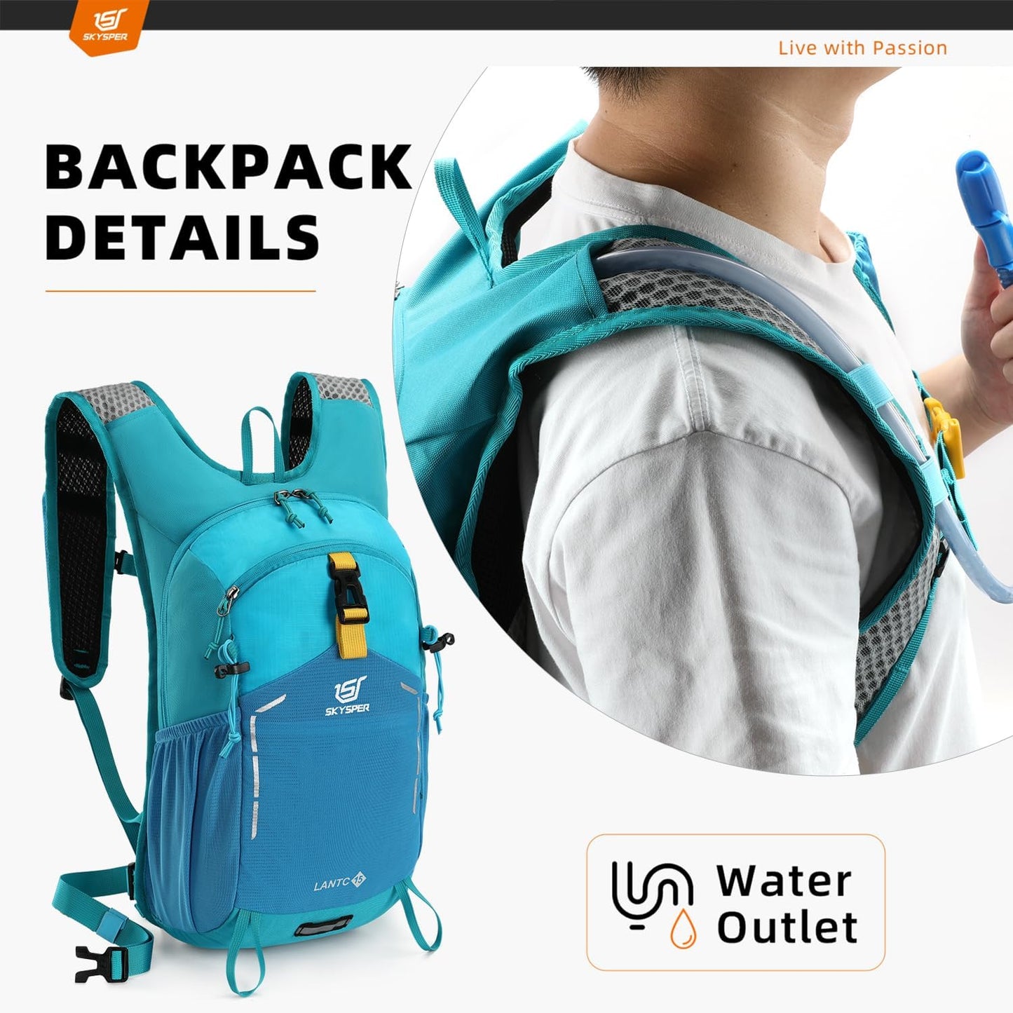 SKYSPER Small Hiking Backpack - 15L Travel Daypack Lightweight Bag Water Resistant Hiking Backpacks for Women Men(Blue)