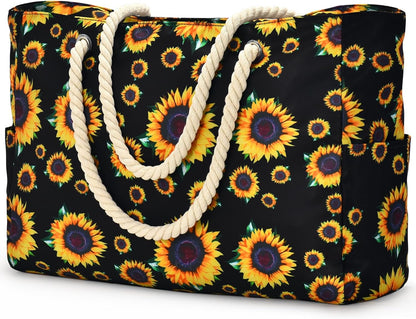 Becokan Beach Bag Large Beach Tote Bag for Women Waterproof Sandproof Swim Pool Bag With Zipper