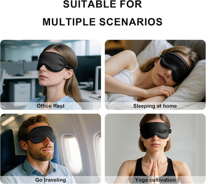 100% Mulberry Silk Sleep Mask, Ultra-Soft Light Blocking Eye Cover for Travel & Rest(Black)