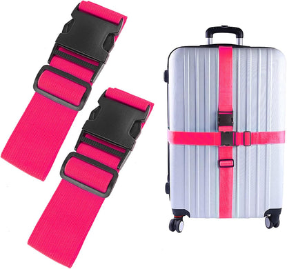 2Pcs Luggage Straps for Suitcase Travel Accessories TSA Approved, 80In Long Belts to Keep Your Suitcase Secure, Adjustable Bag Straps with Quick-Release Buckle for Travel Bag Closure, Rose