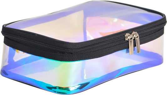 Iridescent TPU Travel Cosmetic Makeup Bag Holographic Clear Makeup Kit Organizer Pouch Waterproof Toiletry Organizer Case