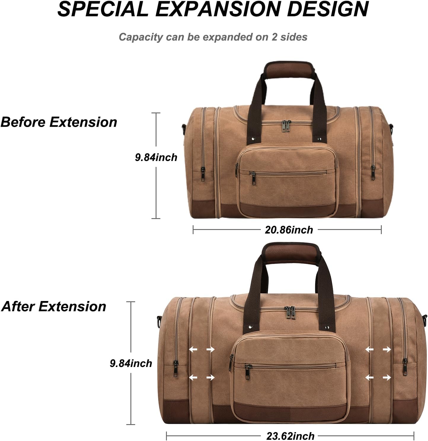 Litvyak Duffle Bag for Travel, 50L Canvas Travel Duffel Bags Overnight Weekend Gym Carry On Luggage Bag for Men & Women(Coffee)