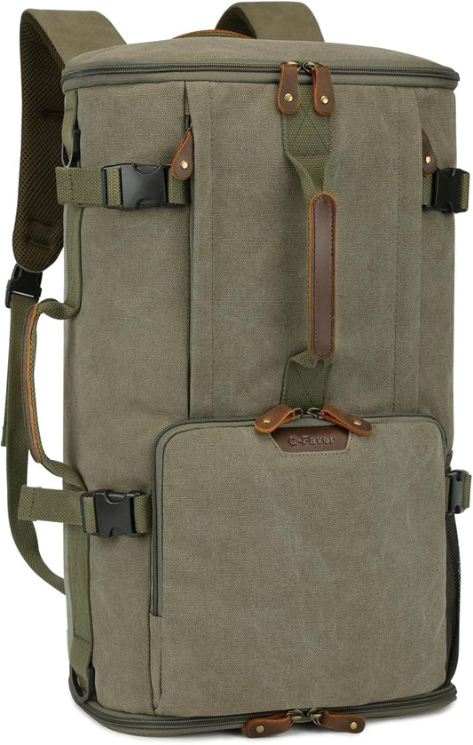 G-FAVOR Travel Backpack for Men, 40L Flight Approved Carry On Backpack, Water Resistant Canvas Rucksack with 17.3" Laptop Sleeve, Convertible Duffel Bag for Airplane, Business & Travel