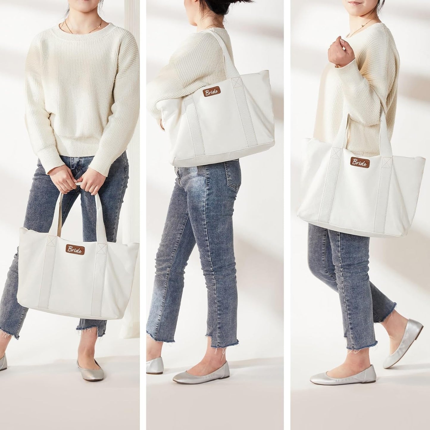 AW BRIDAL Monogram Canvas Tote Bag for Chrismas, Bridal Shower, Retirement, Birthday Gifts for Women Mom Wife Sister Friends