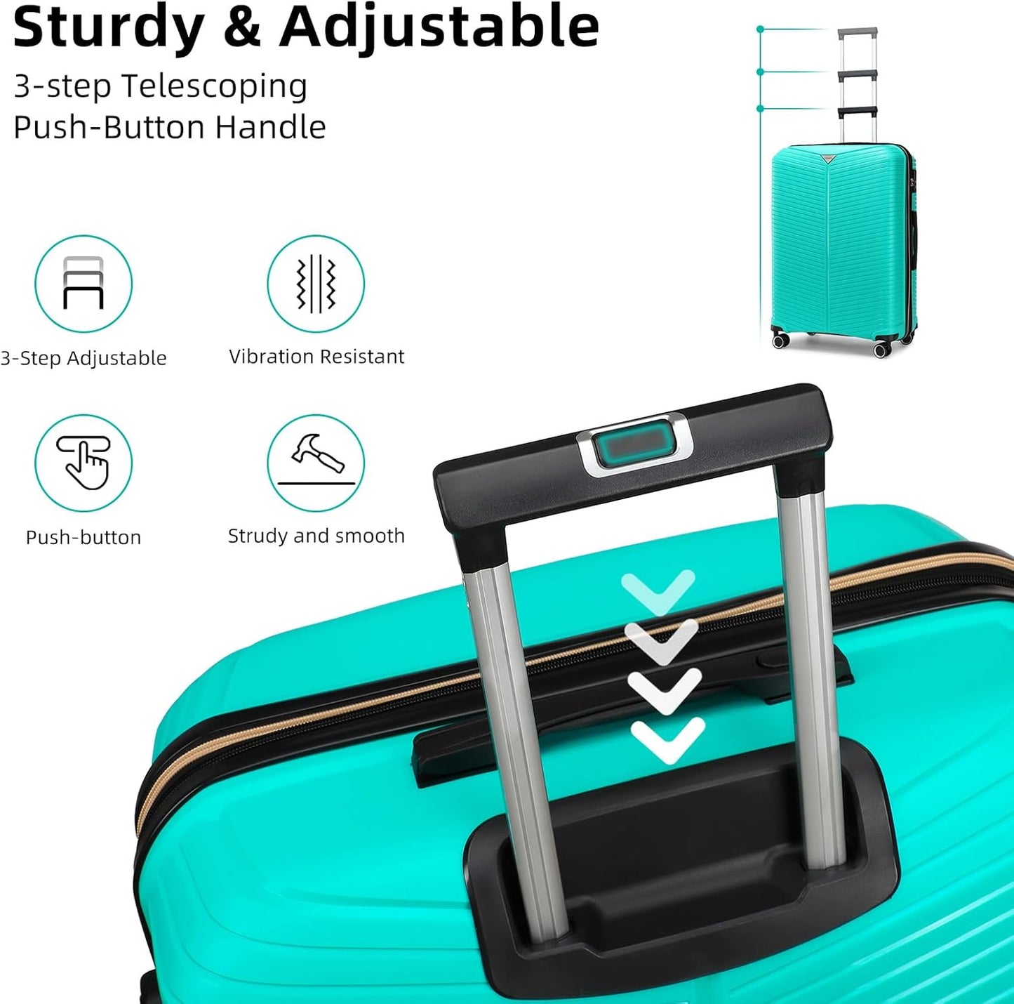 LEAVES KING LARVENDER Luggage Sets 5 Piece, Expandable(Only 24"&28") PP Suitcase with Spinner Wheels, Durable Luggage Sets Clearance Carry On Luggage Suitcase Set For Women Men, Aqua Blue