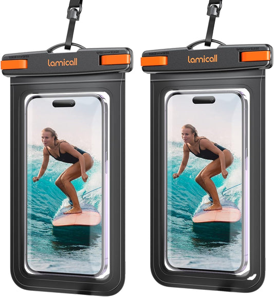 Lamicall Large Size Waterproof Phone Pouch Case - [ Big Case Friendly ] for Galaxy S25 Ultra, S22 23 S24 Ultra with Case, for iPhone 16 15 14 13 12 Pro Max, Plus Mini, for 7.5" Devices, 2 Pcs