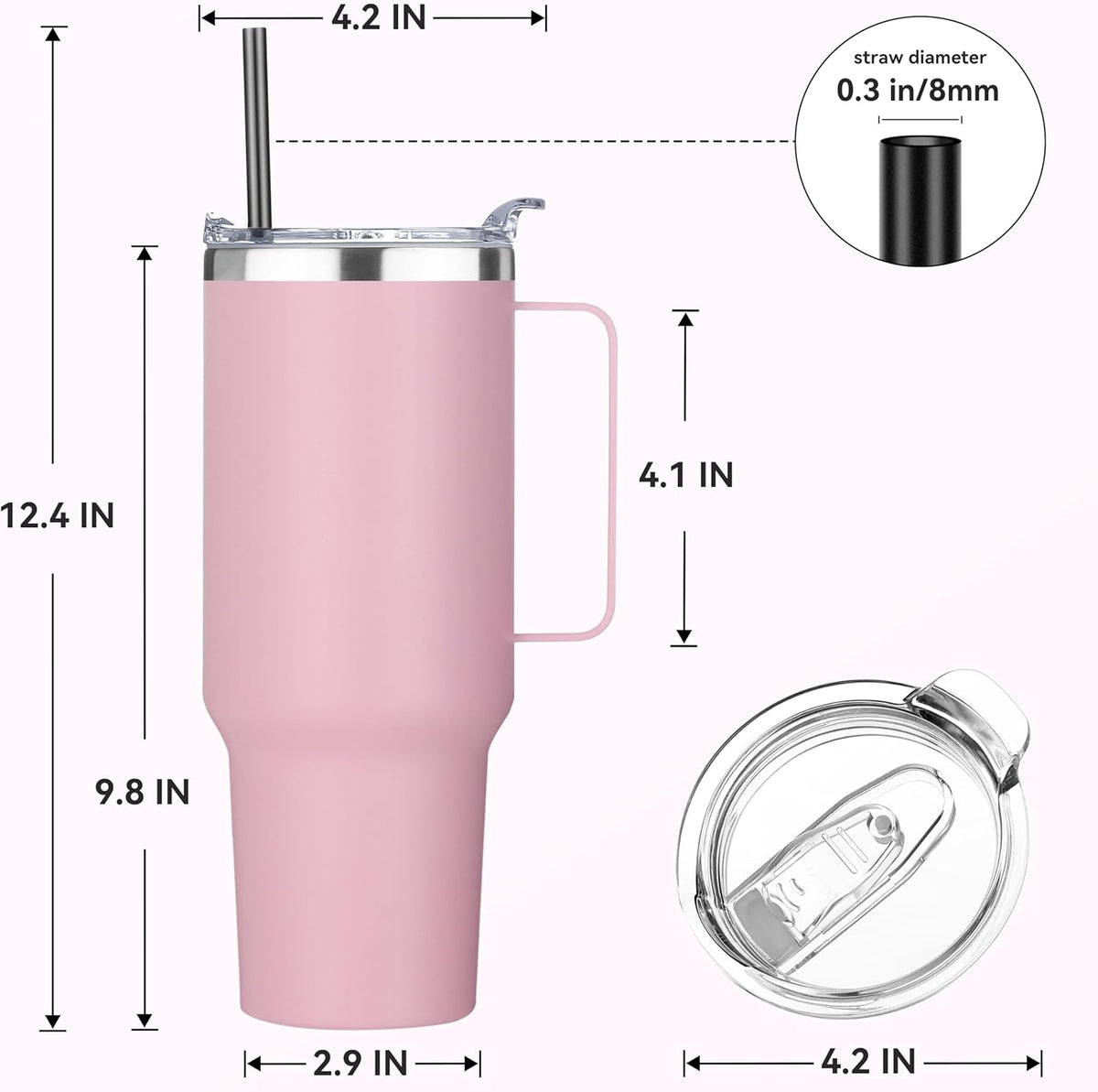 HASLE OUTFITTERS 40 oz Stainless Steel Tumbler with Handle, Vacuum Insulated Tumblers Bulk, Reusable Double Wall Travel Coffee Mug, Durable Powder Coated Water Bottle(Pink, 4)