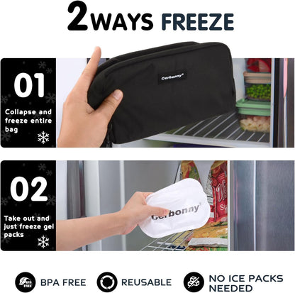 Cerbonny Cooler Bag Freezable Lunch Bag for Work School Travel,Leak-proof Small Lunch Bag,Small Insulated Bag For Kids 3+/Adults,Freezer Lunch Bags,Freezable Snack Bag,Black