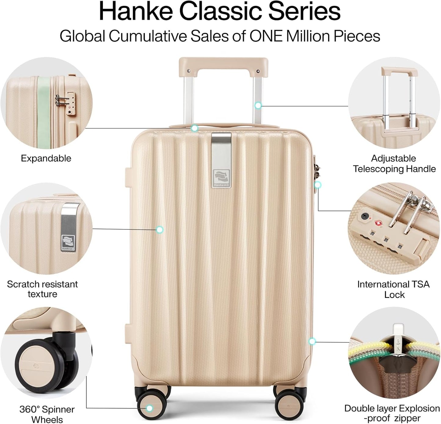 Hanke Expandable Hard Shell Luggage Sets 2 piece Carry on Luggage with Wheels Suitcases Lightweight Checked Travel Luggage Rolling Large Suitcase Travel Luggage Bag Woman Men 20/29 Inch Cuba Sand Pink