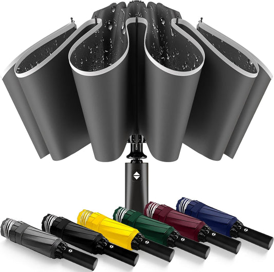 Travel Umbrella Superior, Beautiful & Compact, Large Strong but Light Portable and Automatic Folding Rain Umbrella, Premium Grip, Fits Car & Backpack