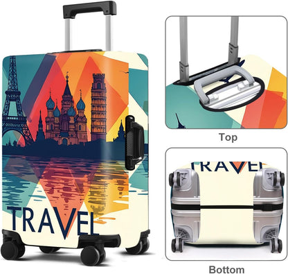 Luggage Cover Washable Suitcase Protector Anti-Scratch,Stretchable Fit for 20-34Inch Luggage Durable Travel Bag Cover with Zipper Closure (Travel-1, M(fits 24-26Inch suitcase))