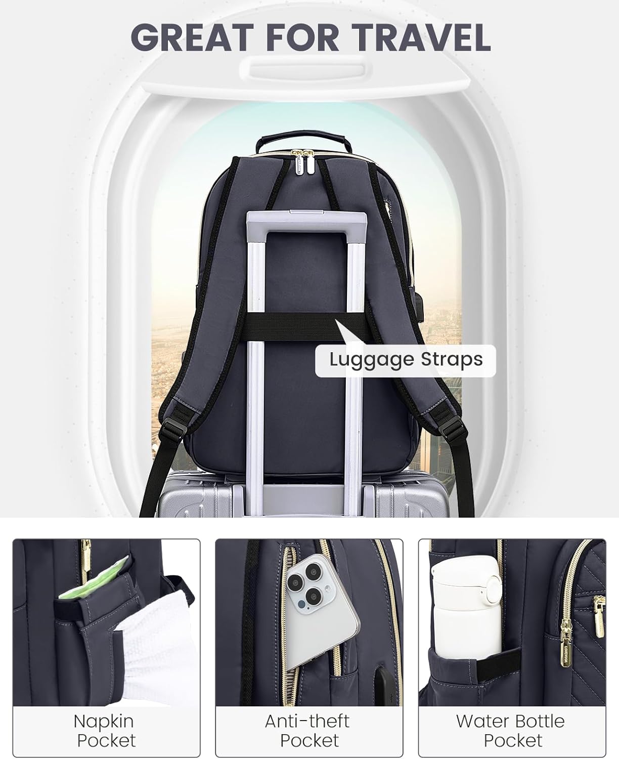 LOVEVOOK Laptop Backpack for Women, 17 Inch Large Capacity Travel Computer Work Bags, Business Nurse Backpack Purse for Womens, Backpacks, Dark Grey