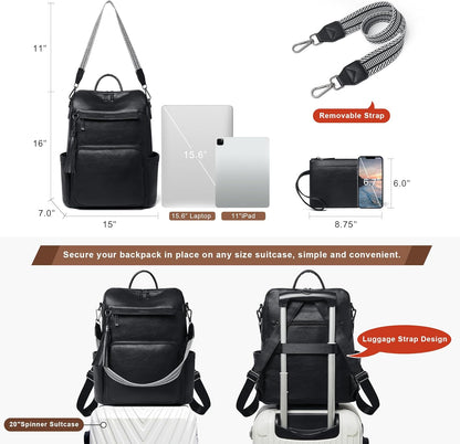 Shrrie Vegan Leather Laptop Backpack for Women 15.6 inch Work Backpack Fashion Travel Backpack Purse for Travel College Work