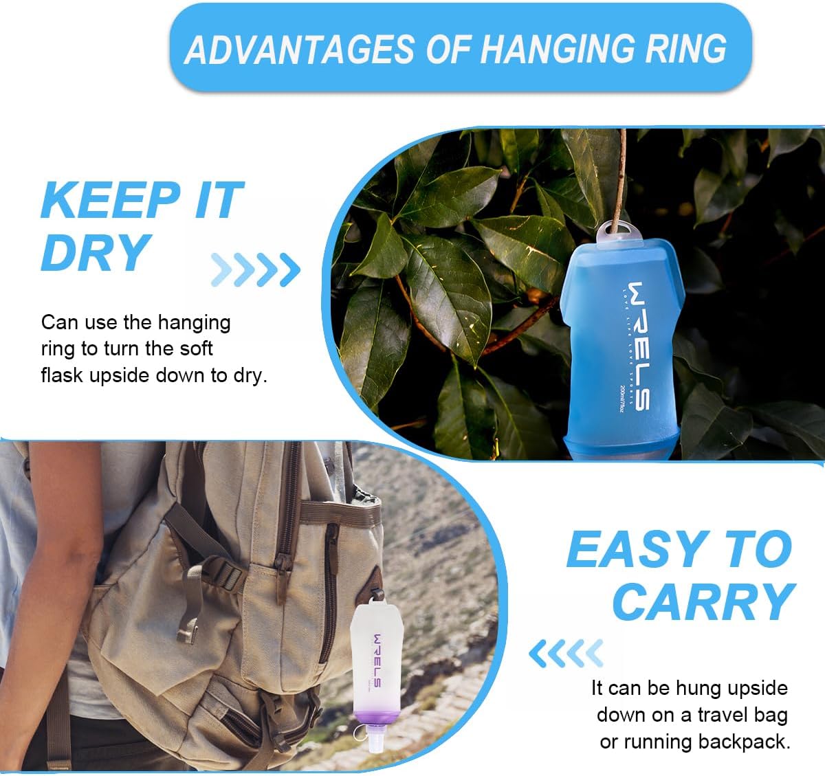 200ml/350ml/500ml Collapsible Soft Flask,BPA Free Folding Soft Water Bottle with Hanging Ring,Lightweight TPU Hydration Flask for Running Marathon Cycling Hiking(200ml-2 Packs)