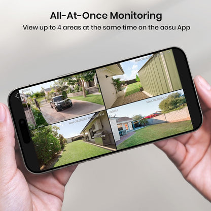 aosu Security Cameras Outdoor Wireless, 2 Cam-Kit, No Subscription, Solar-Powered, Home Security Cameras System with 360° Pan & Tilt, Auto Tracking, 2K Color Night Vision, Easy Setup, 2.4 & 5GHz WiFi