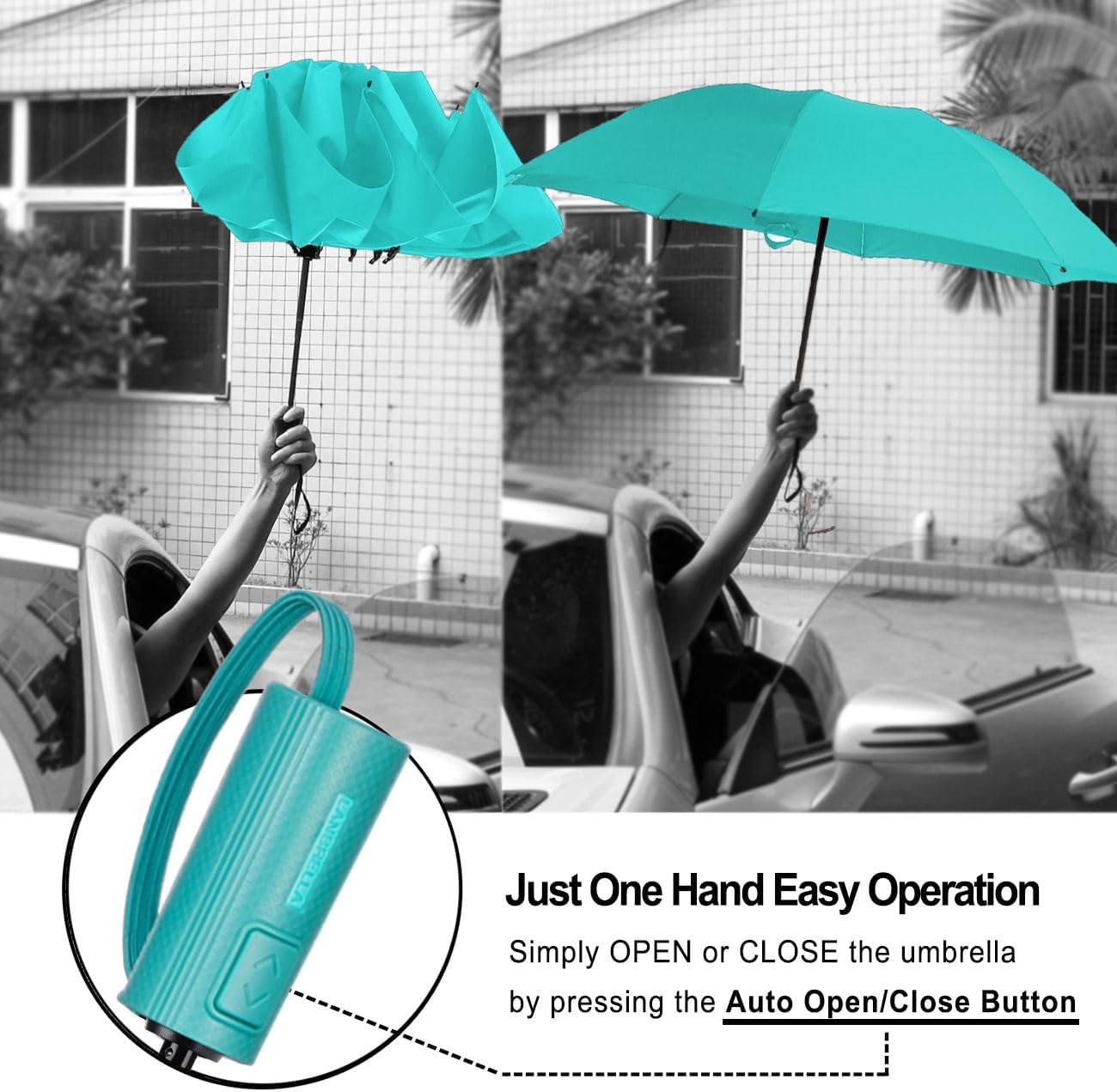 LANBRELLA Compact Reverse Folding Umbrella Auto Windproof Travel Umbrella