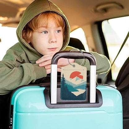 Luggage Tag for Suitcase, Mountain Sun Forest Design with Privacy Flap & Name ID Label & Metal Loop, 2 Pack