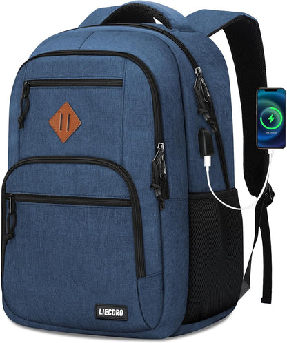 Blue Backpacks for Men, Backpack for School, School Backpack for Boys Teens, 15.6 inch Laptop Back Pack with USB Charging Port, College Book Bag, Business Work Travel Bookbag, mochilas para hombres