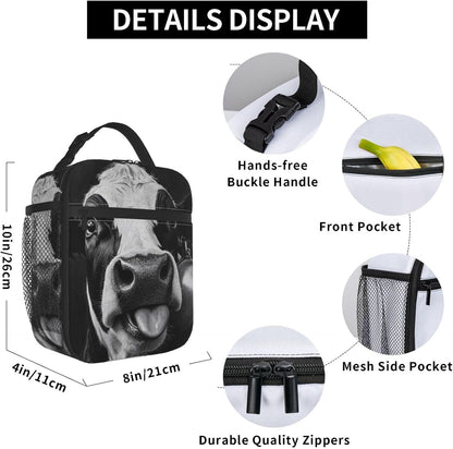 Cow Insulated Lunch Box for Women Men Cow Lunch Bag for Travel,or Fishing Polyester