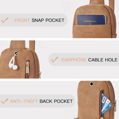 Telena Small Sling Bag for Women Leather Crossbody Fanny Packs Chest Bag for Women