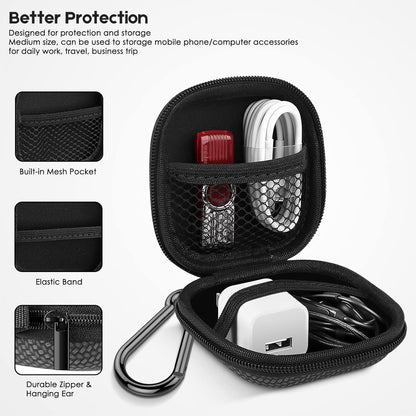 Earbud Case Hard EVA Earphone Carrying Cell Phone Accessories Storage Bag with Carabiner for Airpods Headset Flash Drive Charging Cable Key Wall Charger USB Adapter (Blue 2Pack)