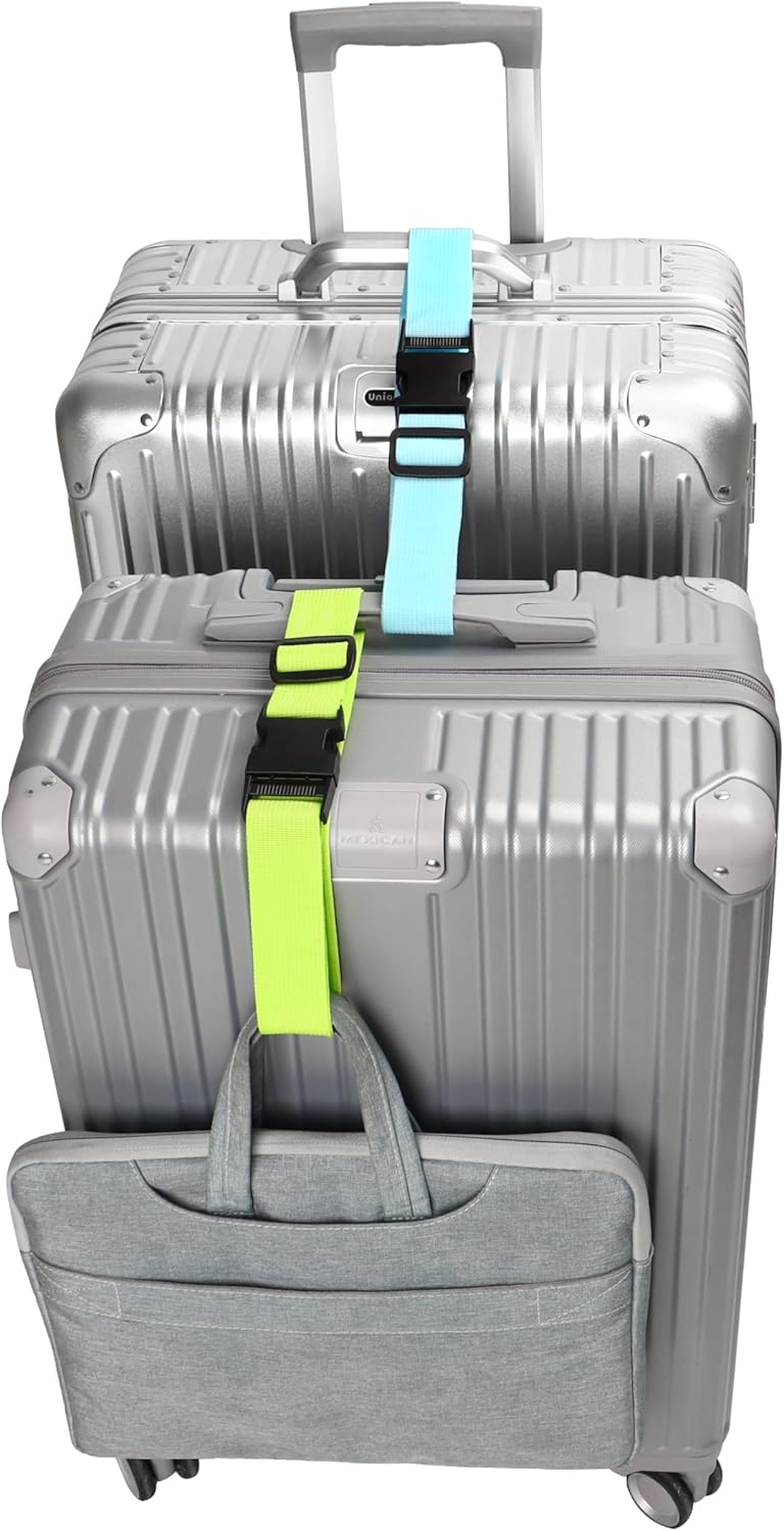 2Pack Luggage Straps for Suitcases, Travel Connector for Carry On Bag, Add Bag to Connect Two Suitcases, Adjustable Belt Attachment Accessories for Connect Your 3 Luggages, Light Blue