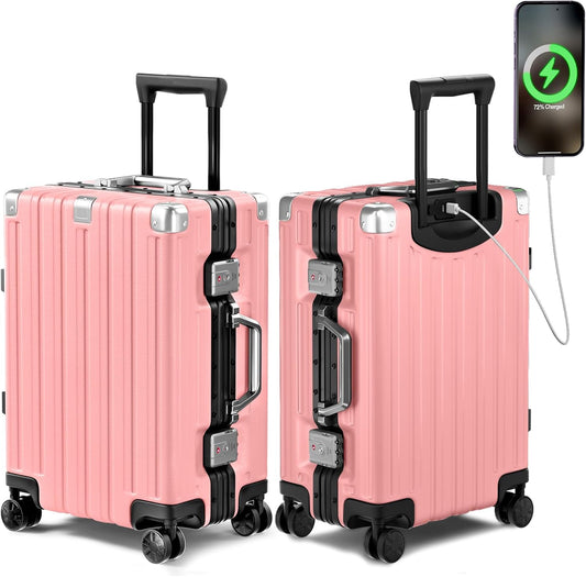 Krute Aluminum Frame Carry On Luggage 20 Inch Zipperless Luggages USB Charger Hardside PC Suitcase With Spinner Wheels Airline Approved Hard Shell Suitcases with TSA Lock (1 Piece)