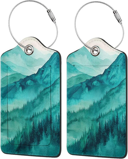 Fun Luggage Tags for Suitcases Leather Name Tag for Luggage Cute Travel Baggage Tags for Carnival Cruise Ships with Funny Patter 2pcs (Mountain)