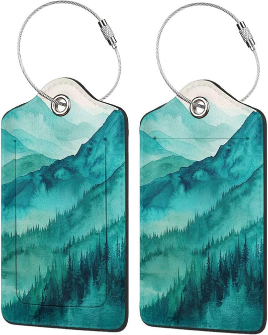 Fun Luggage Tags for Suitcases Leather Name Tag for Luggage Cute Travel Baggage Tags for Carnival Cruise Ships with Funny Patter 2pcs (Mountain)