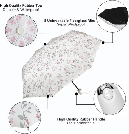 Cuby UV Sun Umbrella Compact Folding Umbrella lightweight Portable Manual Travel Umbrella for Rainproof & 99% UV Protection with Black Anti-UV Coating