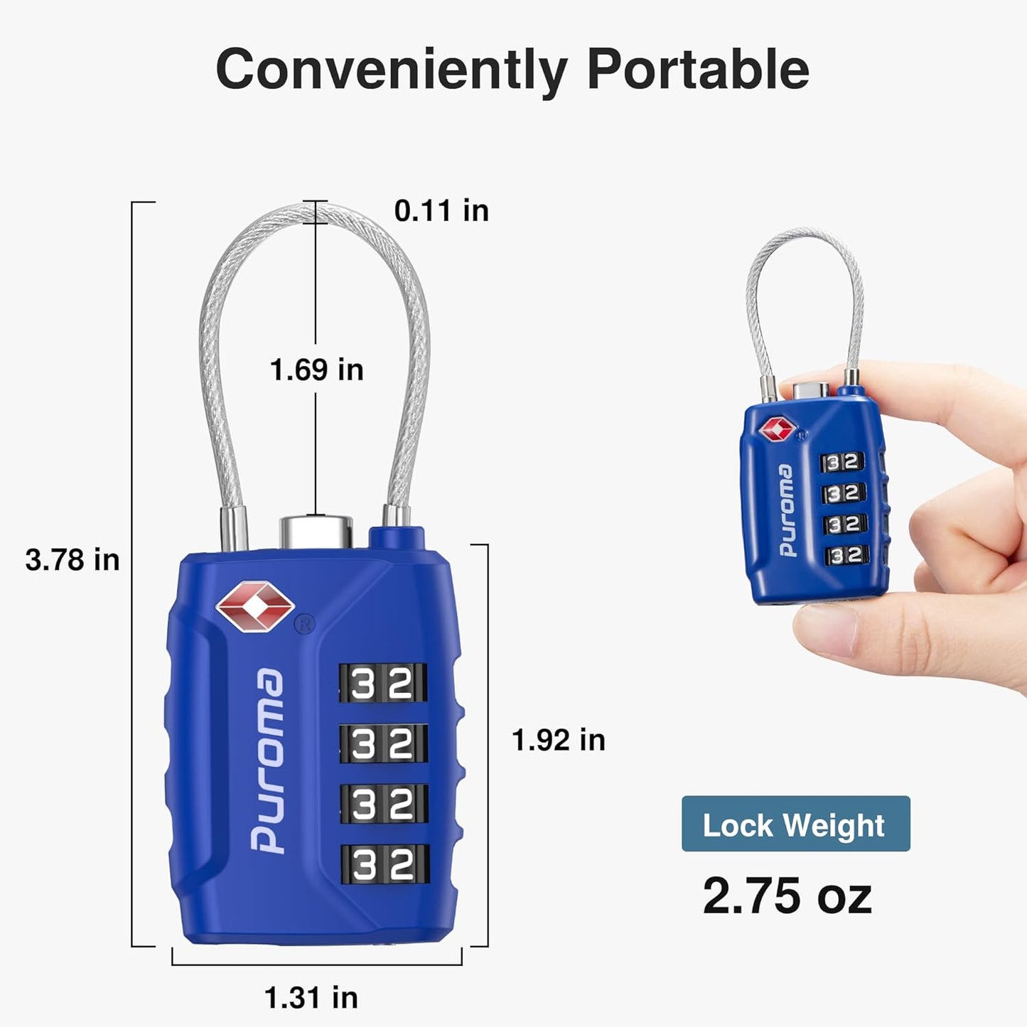 Puroma 2 Pack TSA Approved Luggage Locks, 4 Digit Combination Travel Locks Resettable Code Lock with Zinc Alloy Body for Suitcase, Toolbox, Backpack, Bag, Gym Locker (Blue)