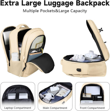 Lapsouno 15.6 Inch Laptop Backpack for Women, Large Travel Carry on Backpack, Water Resistant TSA Friendly with USB Port, College School Bag Gifts for Women, Light Yellow