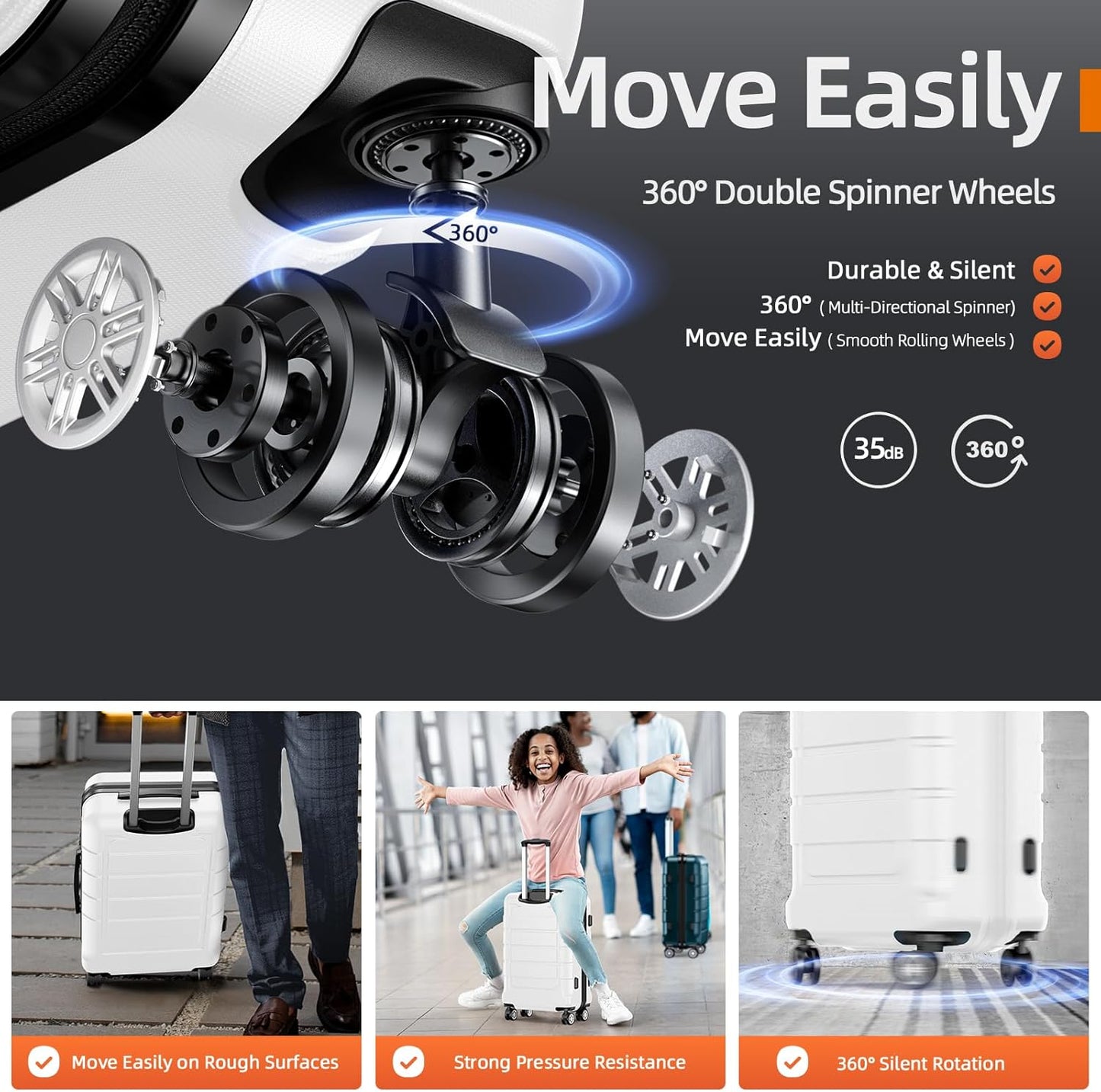 SHOWKOO Luggage Sets Expandable PC+ABS Durable Suitcase Sets Double Wheels TSA Lock White 3pcs