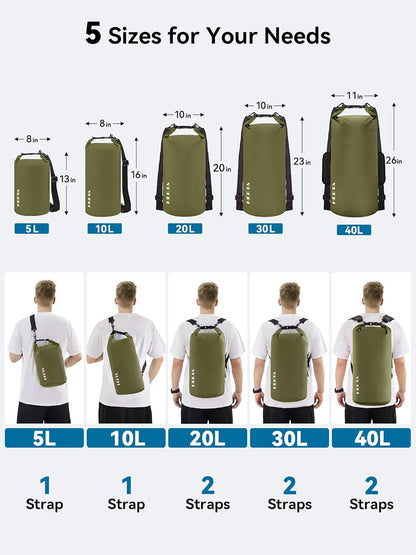 HEETA Waterproof Dry Bag for Women Men(Upgraded Version) 5L/10L/20L/30L/40L Roll Top Lightweight Dry Storage Bag Backpack with Emergency Whistle for Travel, Swimming, Boating, Kayaking, Camping, Beach