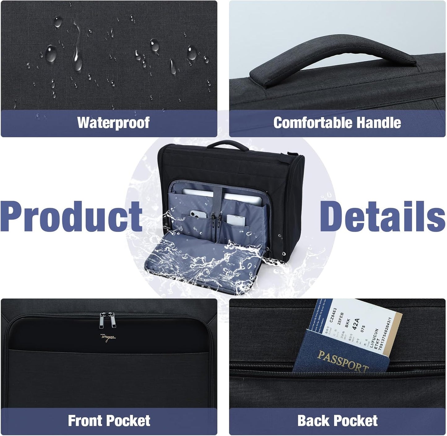 Softside Rolling Garment Bag, Large Duffle Garment Bag with Wheels, 3 in 1 Detachable Suit Luggage for Women Men, Business Travel Weekender, Black