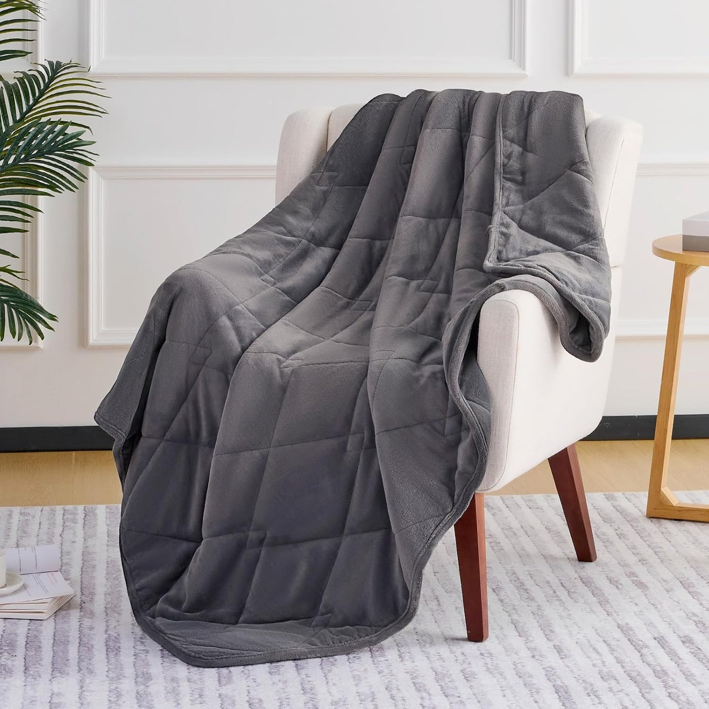 L'AGRATY Weighted Blanket - 48"x72" 15lbs Soft Breathable Heavy Blanket Minky Material with Glass Beads for Adult All-Season Summer Fall Winter Soft Thick Comfort