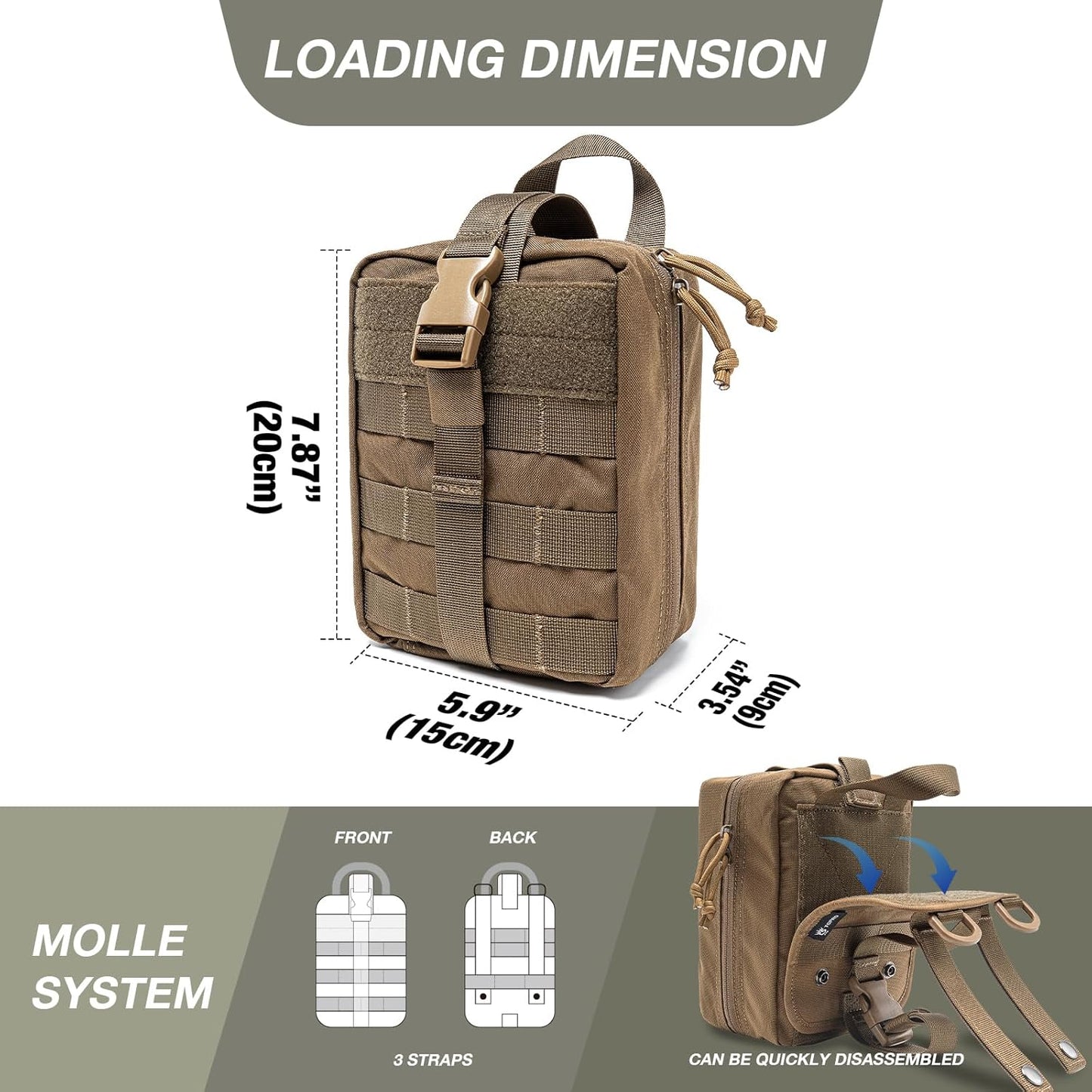 TSPRO MOLLE Tactical Medical Bag First Aid Kit EMT Pouch Rip-Away Utility IFAK Pouches for Military Outdoor Activities (Empty Med Bag Only)