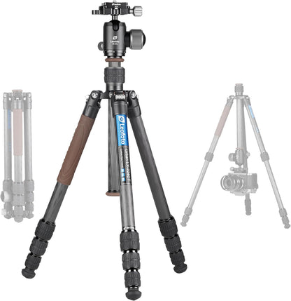 Carbon Fiber Lightweight Travel Tripod with 360° Ball Head, Removable Center Column, Folded Height 37cm, Weight 1.12kg, Maximum Load 8KG（LX-224CT+XB-32Q）