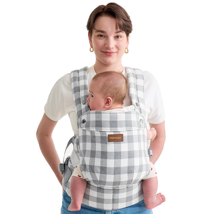 Momcozy Baby Carrier with Natural Cotton Linen, Built to Last, Ergonomic Design, Lightweight and Comfortable, Hands-Free for Moms&Dads, Slate Checkerboard